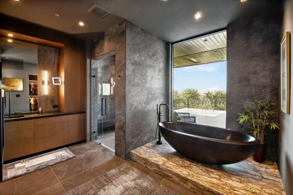 Contemporary stone bathroom in an Austin residence